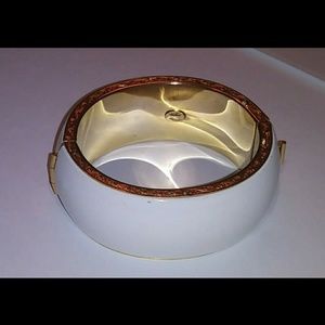 Hattie Carnegie White Enamel Hinged Cuff Bracelet